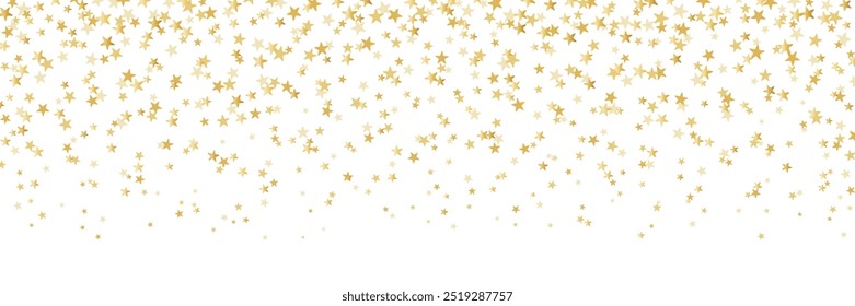 Oro cayendo sobre fondo de confeti. Patrón de brillo punteado dorado repetido. Fondo de pantalla de puntos amarillos, naranjas y dorados. Navidades de celebración, año Nuevo o fiesta de cumpleaños que repiten el telón de fondo. Vector