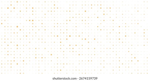 Gold fällt auf Konfetti-Hintergrund. Wiederholtes goldenes, gepunktetes Glitzermuster. Gelbe, orangefarbene und goldene Punkte Tapete.