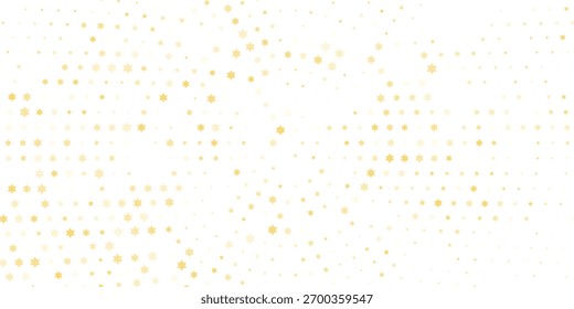 Oro cayendo sobre fondo de confeti. Patrón de brillo punteado dorado repetido. Fondo de pantalla de puntos amarillos, naranjas y dorados. Navidades de celebración, año Nuevo o fiesta de cumpleaños que repiten el telón de fondo. Vector