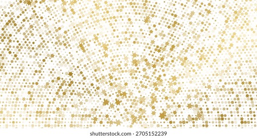 Ouro caindo fundo de confete. Padrão de brilho pontilhado dourado repetido. Papel de parede amarelo, laranja e pontos dourados. Celebração Natal, Ano Novo ou festa de aniversário repetindo pano de fundo. Vetor