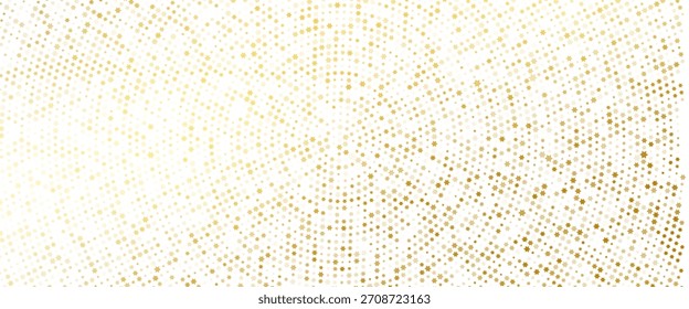 Oro cayendo sobre fondo de confeti. Patrón de brillo punteado dorado repetido. Fondo de pantalla de puntos amarillos, naranjas y dorados. Navidades de celebración, año Nuevo o fiesta de cumpleaños que repiten el telón de fondo. Vector