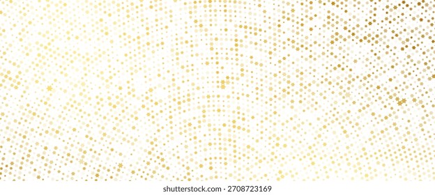 Oro cayendo sobre fondo de confeti. Patrón de brillo punteado dorado repetido. Fondo de pantalla de puntos amarillos, naranjas y dorados. Navidades de celebración, año Nuevo o fiesta de cumpleaños que repiten el telón de fondo. Vector