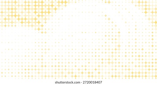 Gold fällt auf Konfetti-Hintergrund. Wiederholtes goldenes, gepunktetes Glitzermuster. Gelbe, orangefarbene und goldene Punkte Tapete.