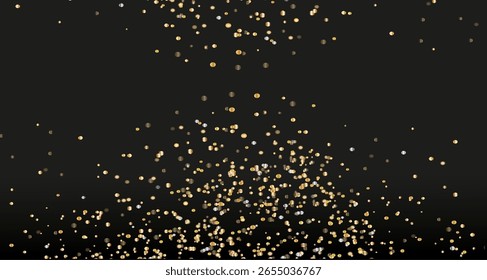 Gold falling glitter, shiny gold confetti with glowing sparks, shimmering sprinkles effect, festive particles isolated on dark background. Vector illustration. For banners, advertising.PNG