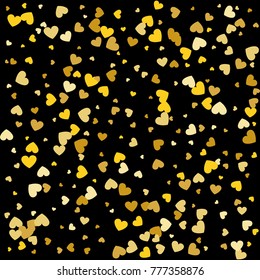 Gold Falling hearts on black background. Vector illustration