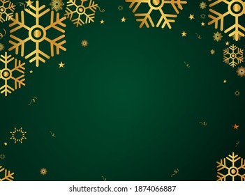 Nieve dorada en caída y fondo abstracto de gradiente verde para las navidades. ilustración vectorial