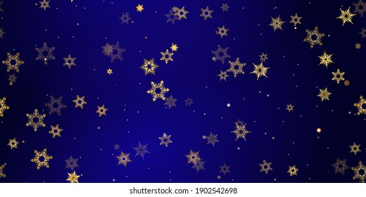 Gold Falling Snowflakes seamless pattern.