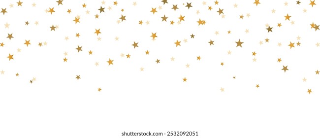 Gold falling star confetti background. golden star glitter pattern. Yellow, orange and golden star wallpaper. Celebration Christmas, New Year or birthday party repeating backdrop.