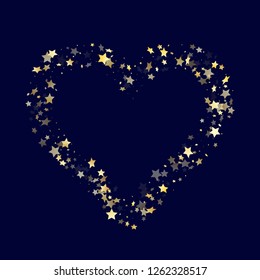 Gold falling star sparkle elements of glitter gradient vector background. Cosmic confetti gold stars falling glitter gradient sparkles on dark blue. Party starlight banner backdrop.