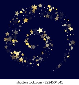 Gold falling star sparkle elements of glitter gradient vector background. Abstract confetti gold stars falling glitter gradient sparkles on dark blue. Holiday starburst lights pattern.