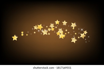 Gold Falling Stars Vector Brown Background. Abstract Starry Background. Shine Illustration. Yellow Shimmer Confetti Banner.