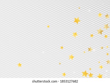 Gold Falling Stars Vector Transparent Background. Celebration Shine Illustration. Dust Background. Golden Shiny Glitter Banner.