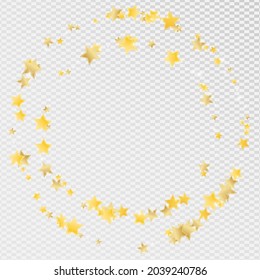 Gold Falling Stars Vector Transparent Background. Bright Starry Texture. Star Pattern. Golden Holiday Confetti Illustration.