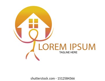 
Gold family house vector logo 