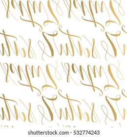 Gold fancy seamless pattern. Vector calligraphic style. For calligraphy graphic design, greeting card, menu, branding, wedding invitation, romantic style.