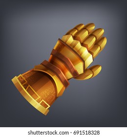 Gold fantasy armor hand glove for game or cards. Vector illustration.