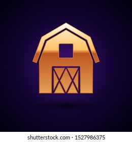 Gold Farm House concept icon isolated on dark blue background. Rustic farm landscape.  Vector Illustration