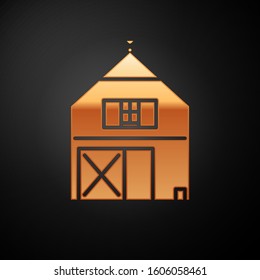 Gold Farm House concept icon isolated on black background. Rustic farm landscape.  Vector Illustration