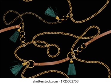 gold fashion chain print  old seamless fashion gold chain design Baroque print with chains, keys. seamless scarf vector pattern  leopard,stationary,fabric,towel,paper leopard wild exotic
