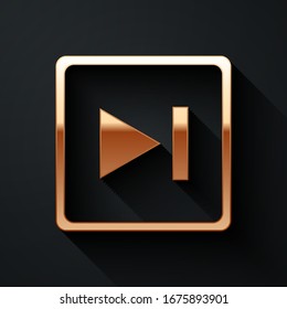 Gold Fast forward icon isolated on black background. Long shadow style. Vector Illustration