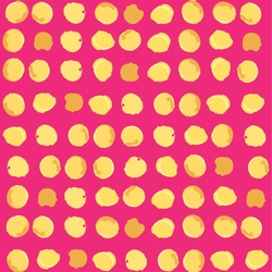 Gold Faux Foil Metallic Dots Hot Pink Magenta Background Texture. Geometric Seamless Abstract Pattern