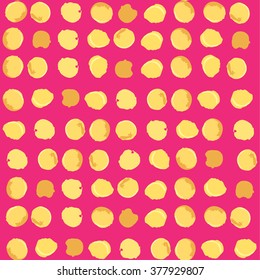 Gold Faux Foil Metallic Dots Hot Pink Magenta Background Texture. Geometric Seamless Abstract Pattern