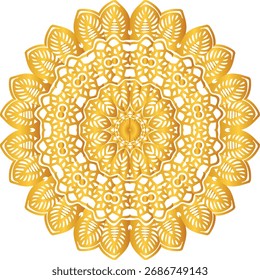 Pluma de oro y hoja temática Mandala Vector. Patrón oriental altamente detallado para el fondo espiritual, la cubierta del libro y la Plantilla tradicional.
