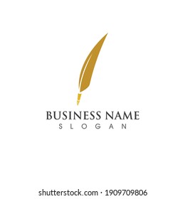 Gold Feather Pen Logo And Symbol Vector