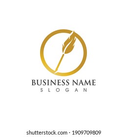Gold feather pen logo and symbol vector