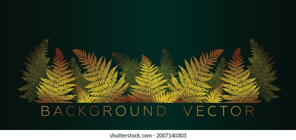 Gold fern leaves background vector. Wallpaper design with line art texture of fern leaves, jungle, exotic botanical floral pattern. Design for prints, banner, wall