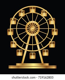 Gold ferris wheel logo template on a black background. Vector illustration.