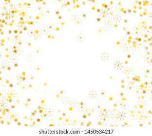 Gold festive pattern with stars, sparkles, flashes. Cute background for party invitations, wedding, greeting cards, phone Wallpaper. Vector illustration. Typographic design.
