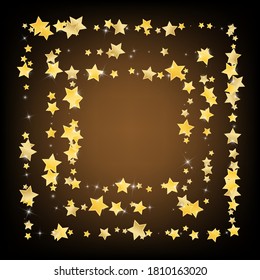 Gold Festive Stars Vector Brown Background. Luxury Starry Design. Star Border. Yellow Glamour Space Background.