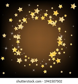 Gold Festive Stars Vector Brown Background. Christmas Space Texture. Starry Template. Yellow Xmas Sparkle Illustration.