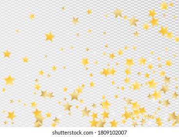 Fondo transparente de las estrellas de la festividad del oro. Fondo De Confetti Ligero. Textura del cielo. Ilustración de espuma de vacaciones amarillas.