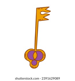 Llave de oro del pecho o la puerta. Vector colorido ilustraciones aisladas dibujos a mano dibujos de dibujos animados de dibujos animados de iconos. Clave maestra de filigrí