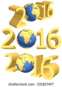 gold figures of the new year 2016 plus the Earth