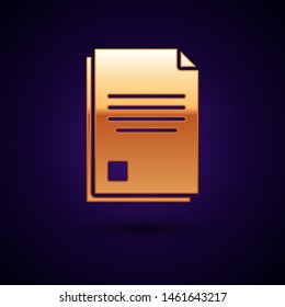 Gold File document icon isolated on dark blue background. Checklist icon. Business concept.  Vector Illustration