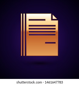 Gold File document icon isolated on dark blue background. Checklist icon. Business concept.  Vector Illustration