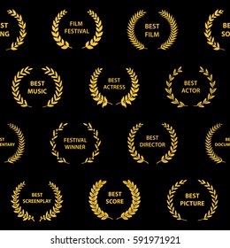 Gold film award wreaths. Seamless pattern. Vector illustration.