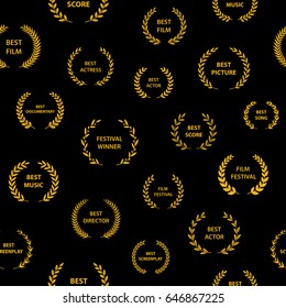 Gold film award wreaths. Seamless pattern. Vector illustration.