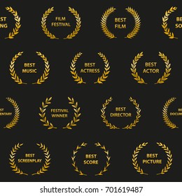 Gold film award wreaths. Seamless pattern. Vector illustration.