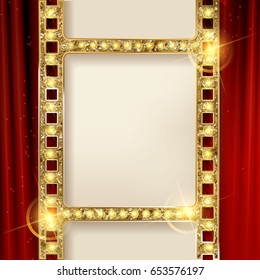 gold film on the red curtain background. Vector illustration. Banner