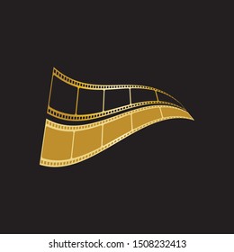 gold film strip isolated on black background.