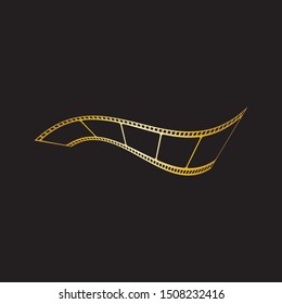 gold film strip isolated on black background.