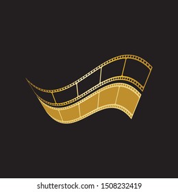 gold film strip isolated on black background.