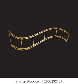 gold film strip isolated on black background.