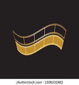 Gold Film Strip Isolated On Black Background.