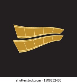 gold film strip isolated on black background.