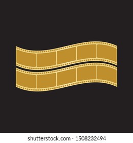 gold film strip isolated on black background.